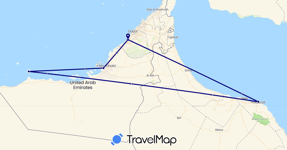 TravelMap itinerary: driving in United Arab Emirates, Oman (Asia)